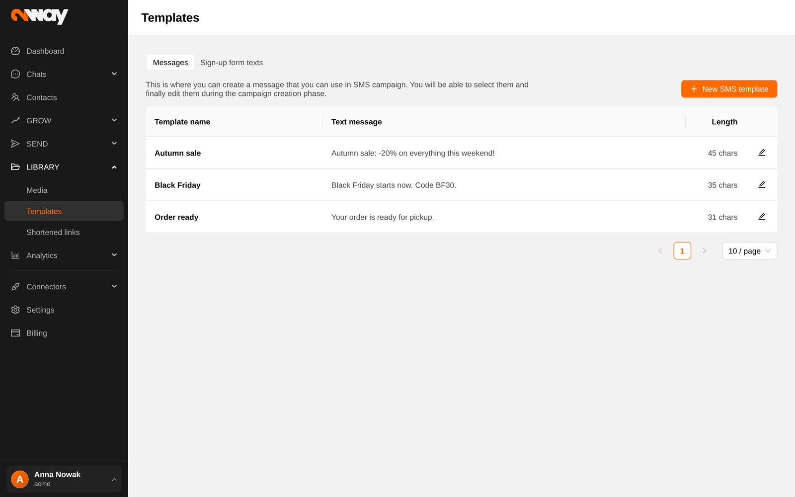 LIBRARY › Templates: SMS templates and sign-up form texts.